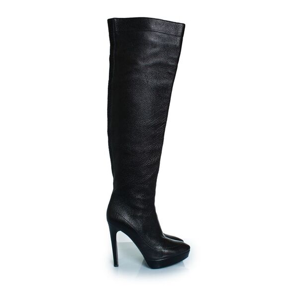 Burberry black leather over knee platform boots - Picture 4 of 7